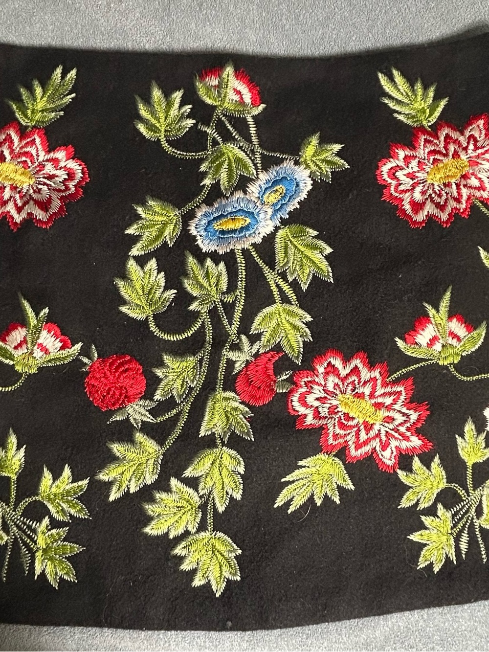 Topshop Black Floral Embroidered Mini Skirt with Red & Blue Accents